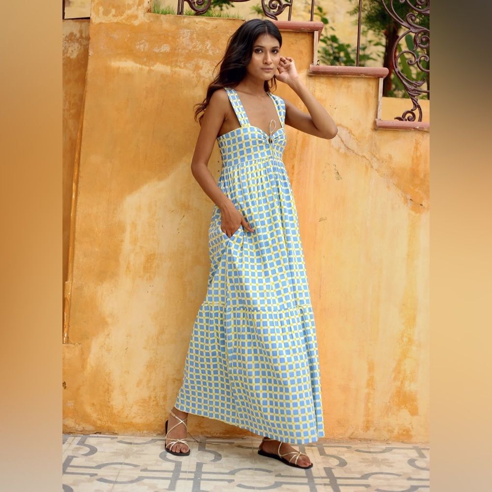Monsoon and Beyond Lucia Handmade Maxi Dress in Blue Fountain XS NWOT